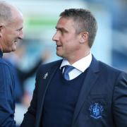 Lee Clark as Bury manager with then Sunderland boss Simon Grayson in August 2017