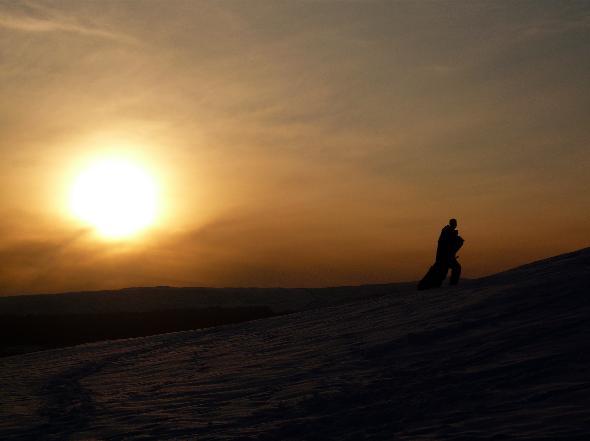 THIS picture was taken by Ric Seed, of Westhoughton, of his brother Jonny, when they went snowboarding on the fresh snow down the sides of Delph Reservoir,  Longworth Road, Egerton, Bolton. It was taken looking towards Winter Hill with the sun setting.