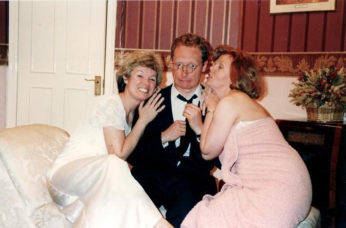 George Pidgen, played by Peter Haslam, finds himself caught between Pamela, played by Joyce Smith and Gladys, played by Irene Smith, in a 1996 production of Out Of Order. 

