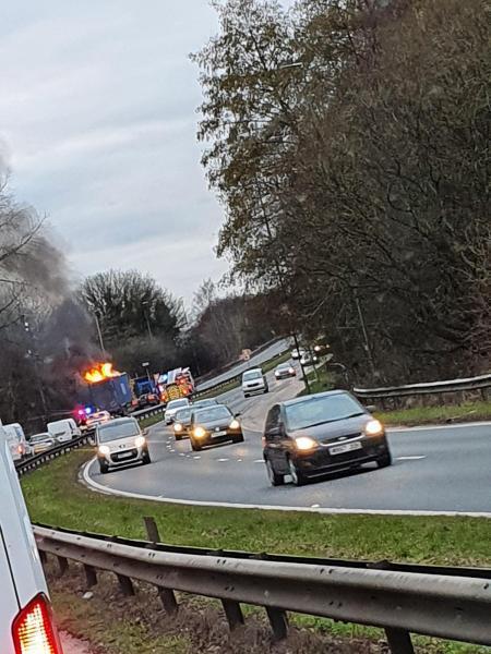 Lorry on fire on A666