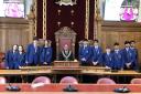 Pupils from the debate teams with the Mayor of Bolton