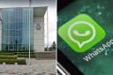 Greater Manchester Police headquarters and the WhatsApp logo
