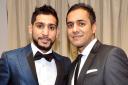 Amir Khan in Bradford with charity dinner organiser Cllr Rizwan Malik