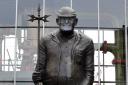 The paint-daubed statue of Fred Dibnah