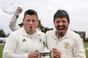 Christian Walsh and Matt Parkinson celebrate with the Anthony Axford Bolton League trophy