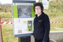 WRECKED: Karen Williams Brockholes business and support manager with one of the damaged machines