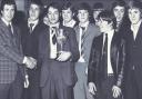 Bolton Boys’ Federation annual presentation night in May 1971. The picture shows former Bolton Wanderers player Paul Fletcher, left, handing over silverware to Eagley Mills