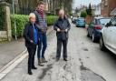 Cllr John Walsh examining potholes in early 2023 with Cllr Hilary Fairclough and the then Cllr Samuel Rimmer