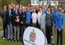 READY: BGA president Glynn Evans with the Sheffield Union of Golf Clubs president and some of the players with the trophy