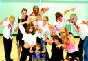 Steve Clegg and young members of the Bolton Artistic Roller Skating Club practising their Michael Jackson zombie moves