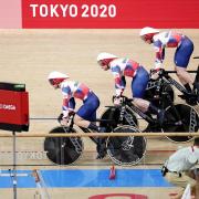 Jason Kenny is in team sprint action