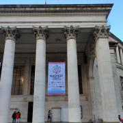 MACFEST 2022 banner displayed outside Manchester Central Library