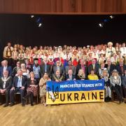 The Ukrainian community, attendees and the Mayors from across Greater Manchester