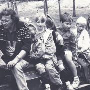 Children ride the train during an open day at Moss Bank Park in 1990