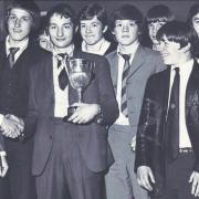 Bolton Boys’ Federation annual presentation night in May 1971. The picture shows former Bolton Wanderers player Paul Fletcher, left, handing over silverware to Eagley Mills