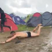 At least one festivalgoer is enjoying the weather