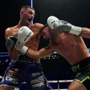 Jack Cullen, left, in action against Mark Heffron in their British super middleweight title bout