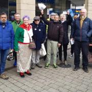 Protester gathered outside Barclays bank on Thursday afternoon