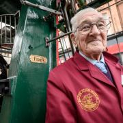 Picture by Paul Heyes - Frank Dagnall with the plaque commemorating 50 years since he worked on installing the steam engine on Oxford Street