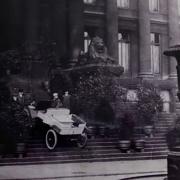 Car on steps of Bolton town hall, 1904