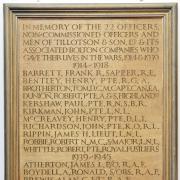 The plaque dedicated to the staff of Tillotson's who died during the First and Second World War