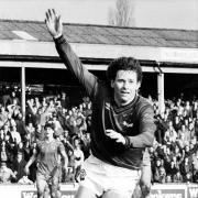 Happy Christmas! Jeff Chandler celebrates one of his two goals against Wigan on Boxing Day in 1983
