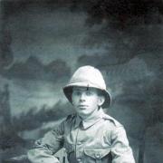 Edward Davies poses in his soldier’s uniform
