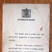 The letter of condolence from Buckingham Palace, signed by King George