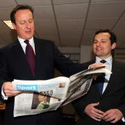 PRIMED: David Cameron and Chris Green on a visit to the Bolton News office