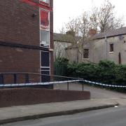 The police cordon at the scene of the alleged rape, near the junction of Park Street and Rawson Street, Farnworth