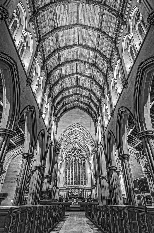 The Bolton News: The grand interior of Bolton Parish Church, taken in monochrome by Gareth Haywood