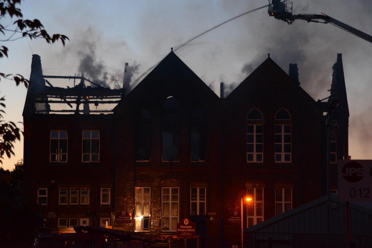 Huge fire at former Clarendon Primary School building in Great Lever. Picture by Jon Stone.