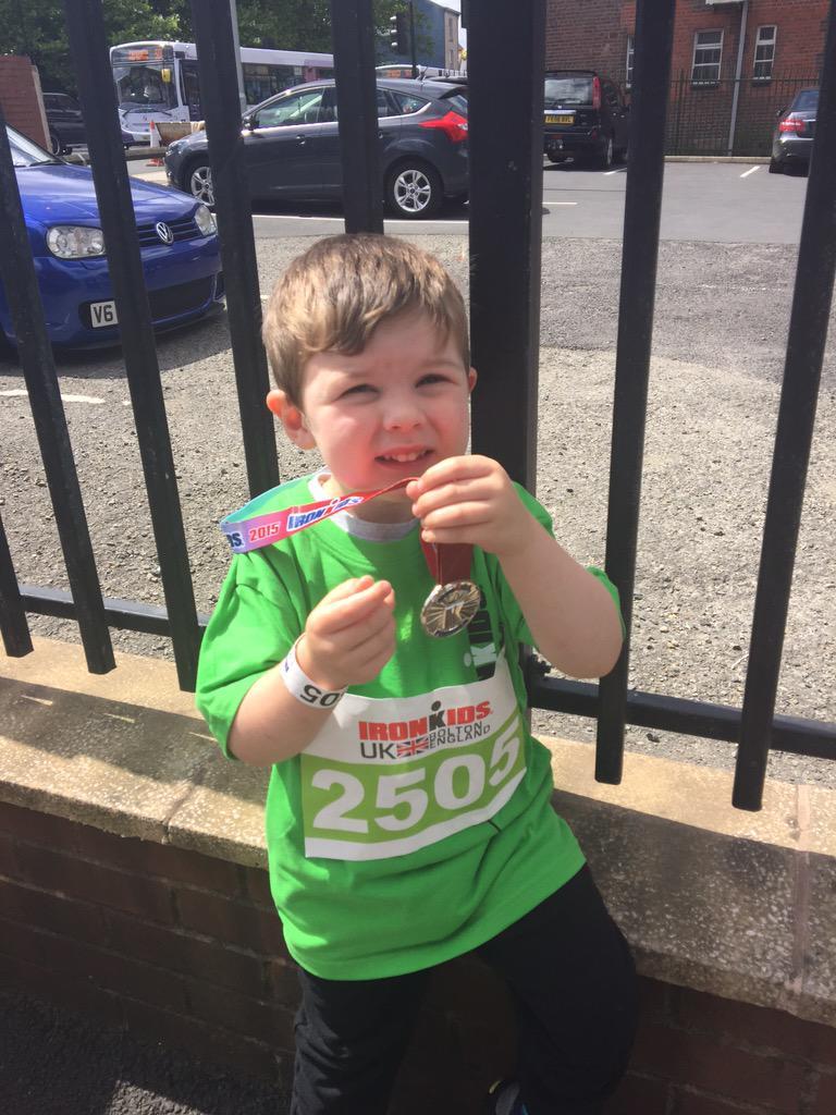 Three-year-old Ironkids finisher Sam Gilroy, who goes to Canterbury’s Nursery in Eastbourne Grove.