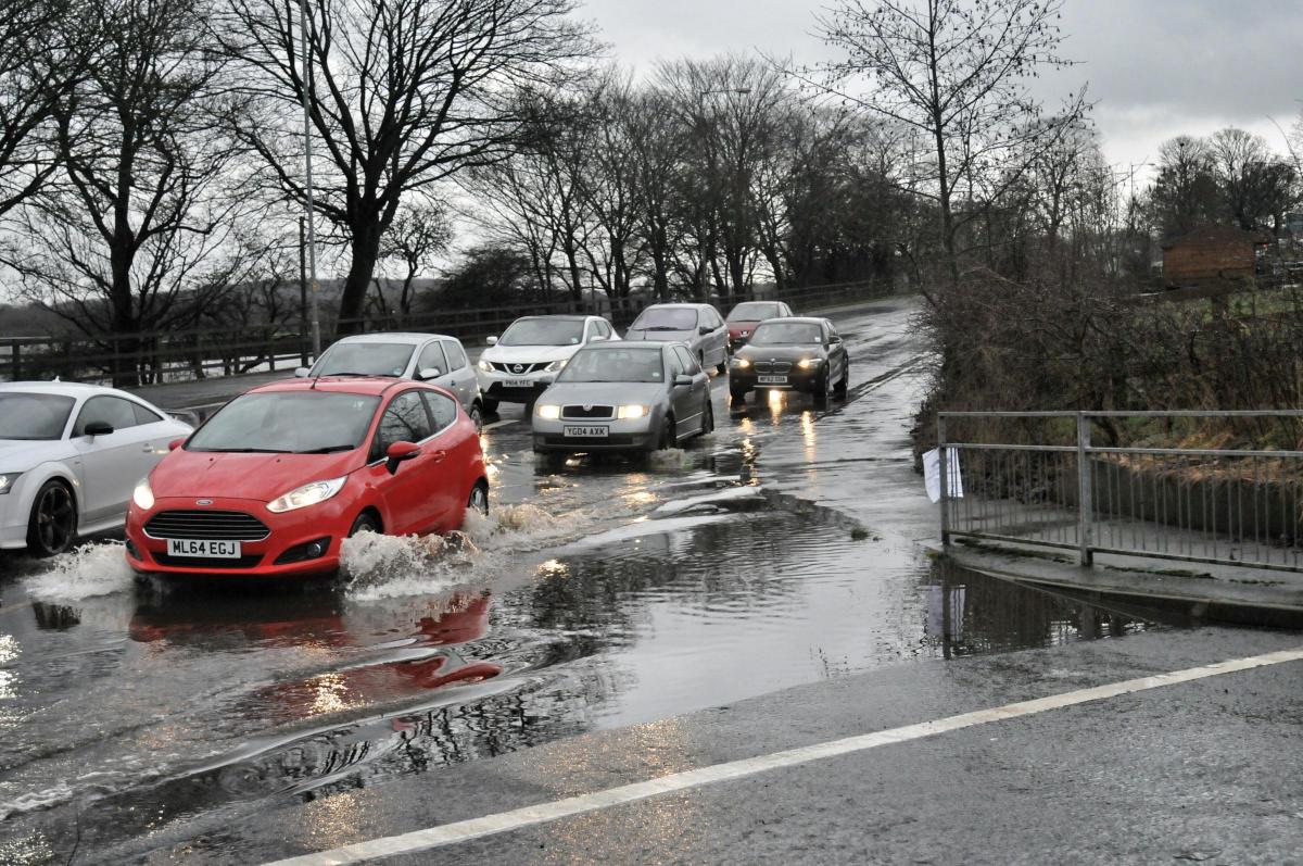 The flooded A6 at Blackrod during torrential rain