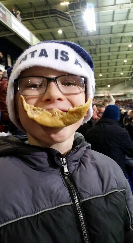 James Derby said: "My son Ashley tucking into his pie just as Madine scored, he said it was a lucky pie!"