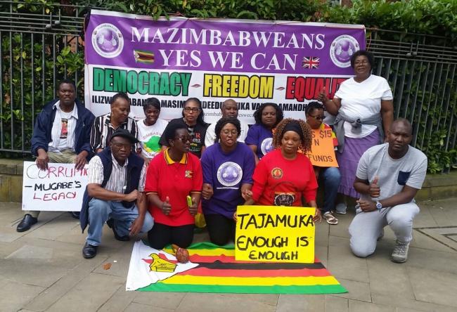 Zimbabwean protestors at the demonstration in Manchester
