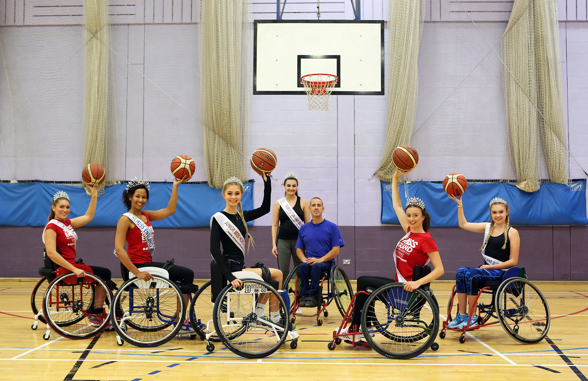 'It's hard work!': beauty queens enjoy training session with Bolton Bulls wheelchair basketballers