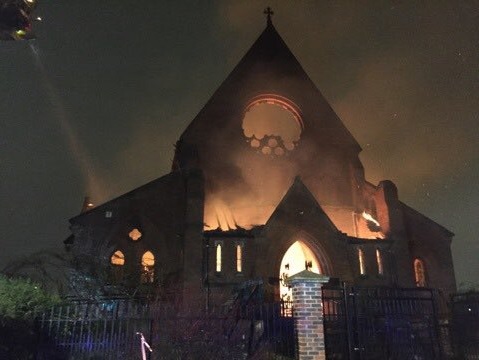 Bolton firefighters on scene of huge blaze at the Church of Ascension in Salford - The Bolton News