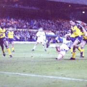Tony Kelly tucks the ball away for Bolton at the Manor Ground in 1993