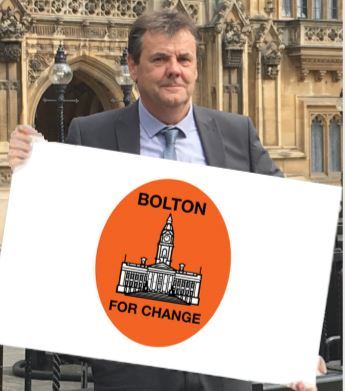 Trevor Jones with the new Bolton for Change Party logo.