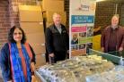 From left, Dr Swati Mukherjee, David Jolly of Bolton Daybreak Rotary Club and Graham Stamford of Bolton Lever Rotary Club preparing the distribution of the PPE