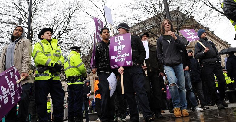 Image from the EDL rally which took place in Bolton on March 20, 2010.