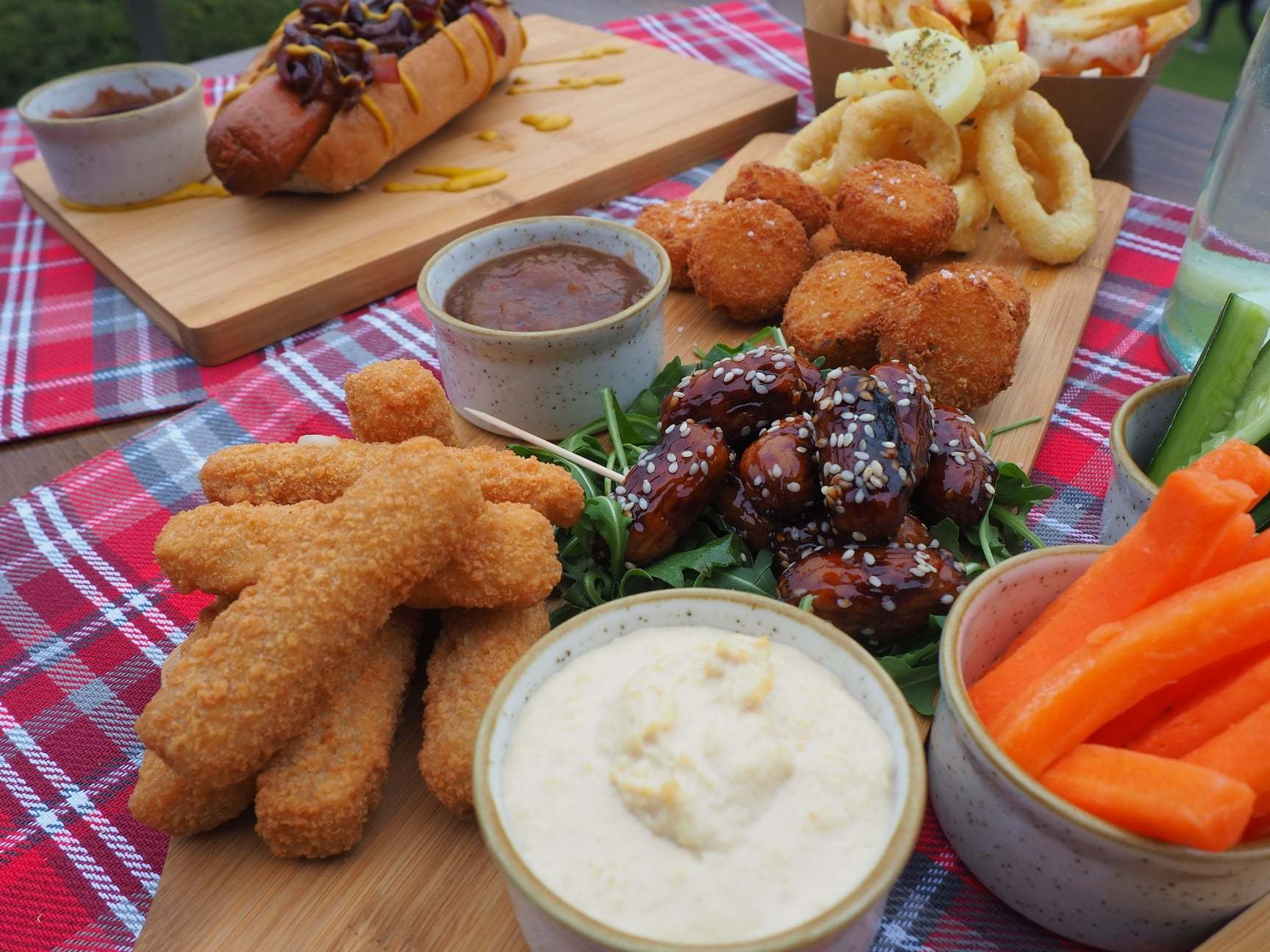 The Picnic in the Park range includes sticky cocktail sausages and bruschetta