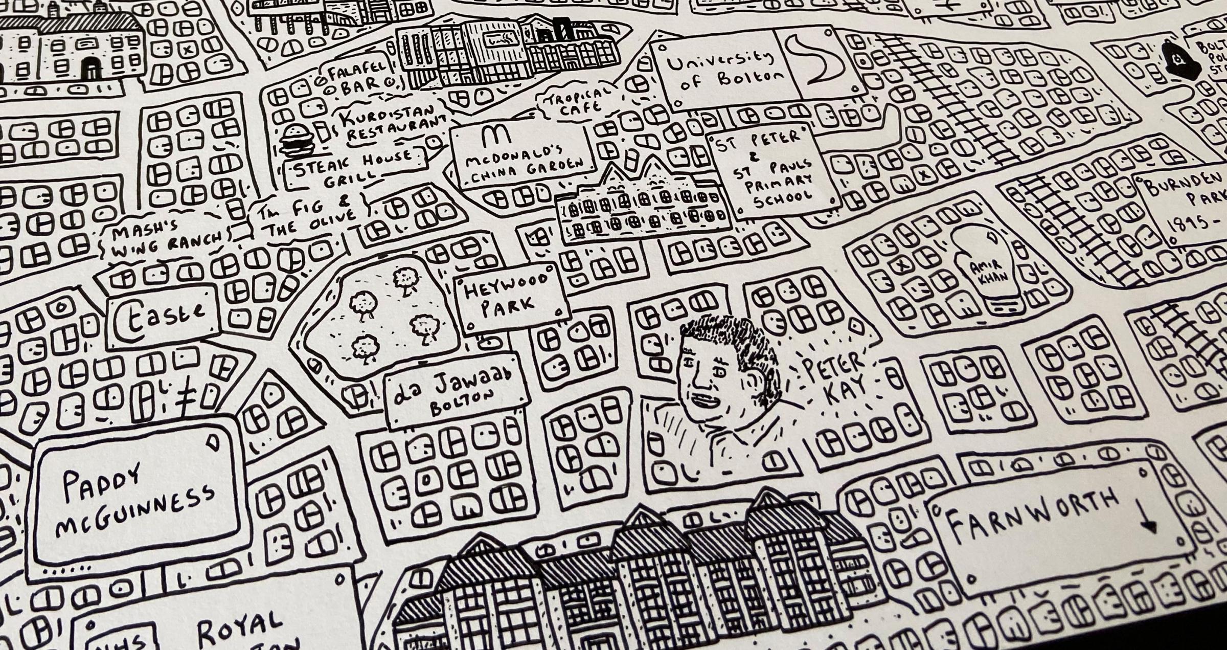 Bolton Doodle Map by Dave Draws - cropped