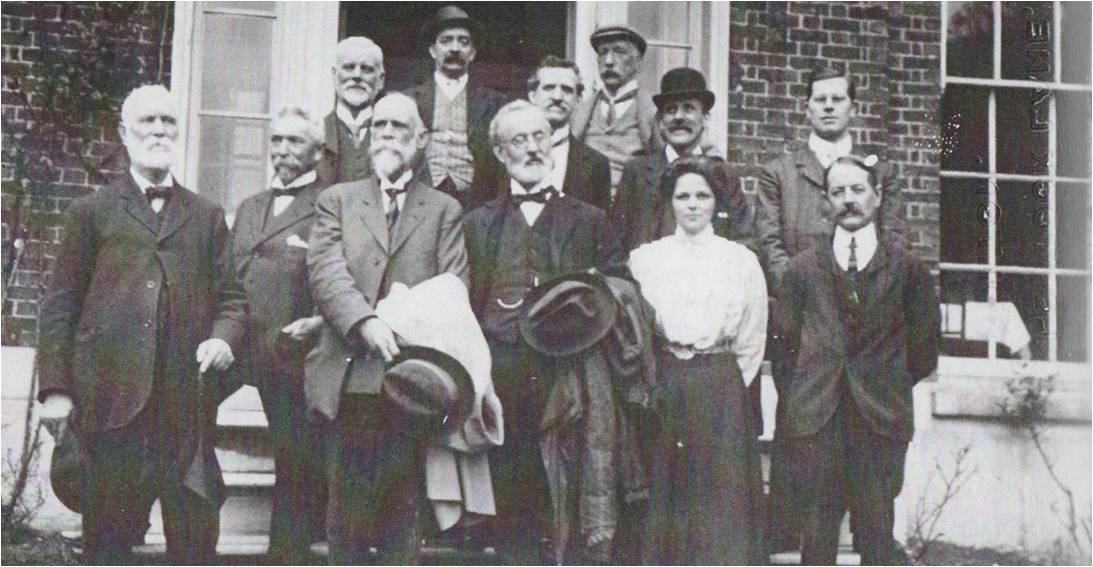 Assembling to mark Whitman Day at Rivington Hall on May 31, 1913. The group includes American poet JW Lloyd in foreground 