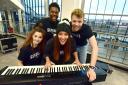 SMILES: The cast of Seagulls after performing at Bolton Interchange. From left Flora Spencer-Longhurst, Tomi Ogbaro, Lauryn Redding and Matthew Heywood.