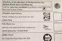 Ballot paper for Bolton North East in the 2019 general election