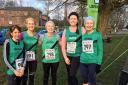 Lostock women at Heaton Park cross country L to R Janet Rhodes, Melonie Crompton, Gillian Caldwell, Kate Rotheram, Christine Smith