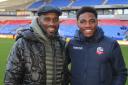 Jay Jay Okocha and Dapo Afolayan pose for a photo after the legends game