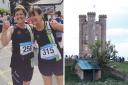 Lisa, left and Rona, right, will be running over 52 miles to Broadway Tower. Tower image: Michelle Ward